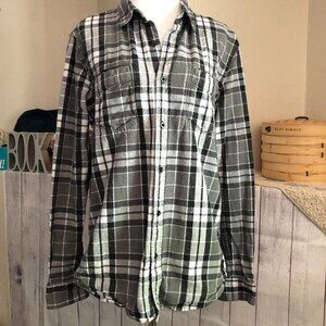Lng Wovens sz M Striped Thick Button Down Flannel
